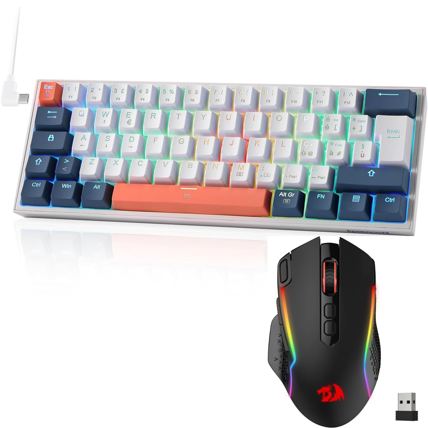 Redragon K617 Fizz 60% Wired RGB Tastiera Gaming M810 Pro - Mouse da gioco wireless bundle