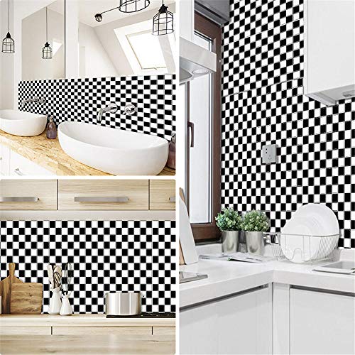 wxiang 20cmx240cm Stickers Carrelage De MosaïQue Auto-AdhéSif ImperméAble Cuisine Stickers carrelage Salle De Bain Vinyle Sticker Muraux-Noir et Blanc – vue 6