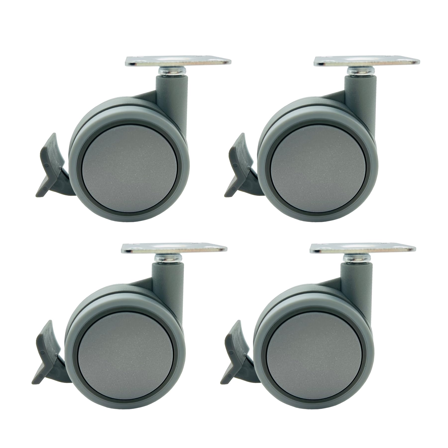 LIKERAINY Swivel Plate Fixing Twin Caster Nylon Wheels FC3611A with Brake 360 Degree General Purpose Castors Size diameter 60mm Pack of 4 Pieces