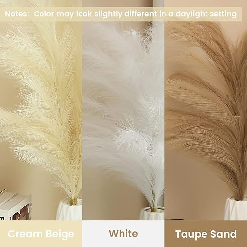 Miniatura 2 de Hierba de pampa seca falsa de 43 pulgadas, 3 piezas de hierba pomposa sintética blanca esponjosa natural, hierba de pampa artificial alta,