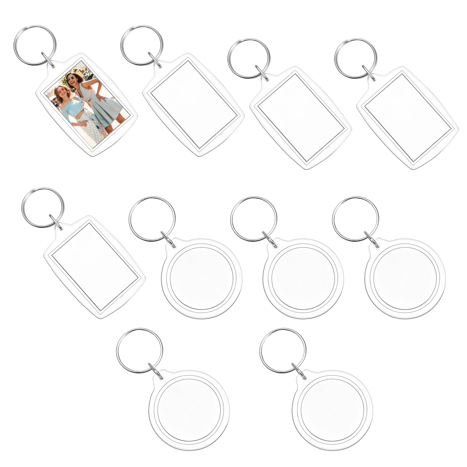 oruola 10 sztuk okrągłych breloczków do kluczy, 4 cm, do kluczy, dla przyjaciół rodziny, prezent ze zdjęciem, DIY, na urodziny, rocznicę, 10 sztuk, przezroczysty