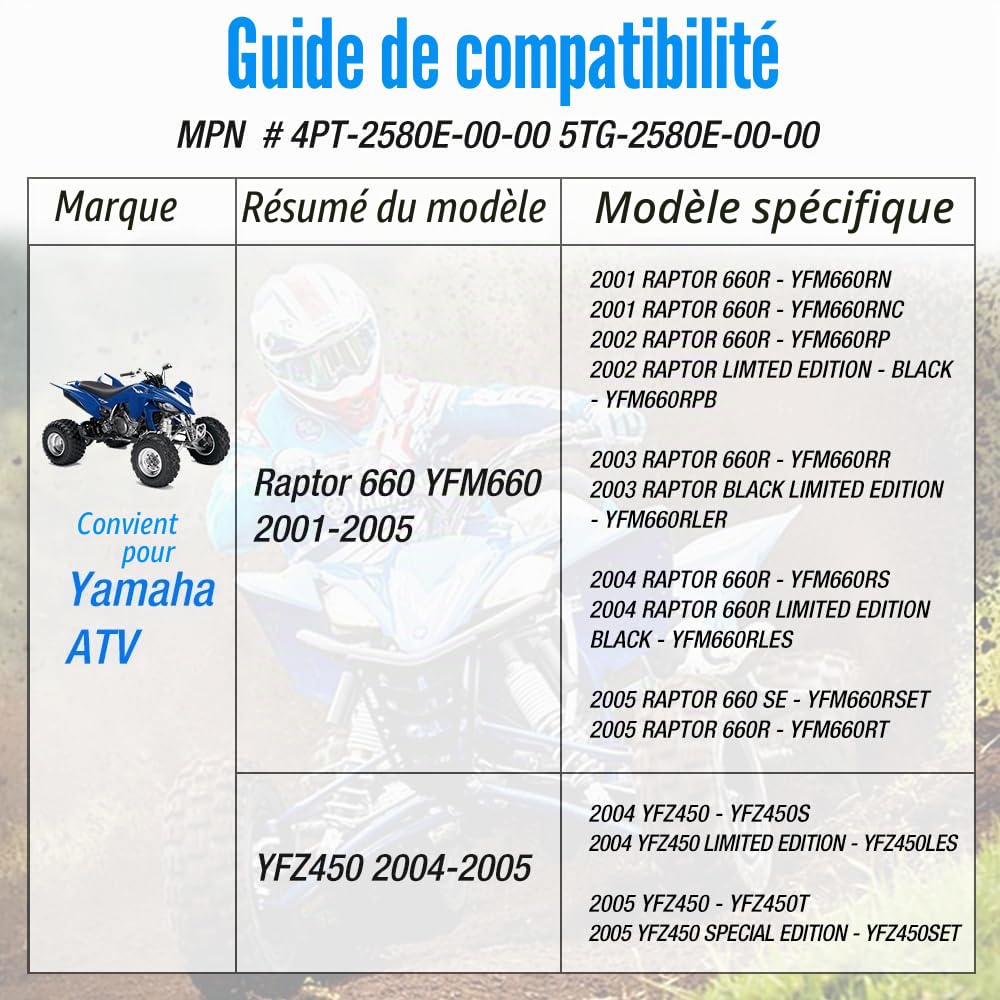 Maître-cylindre de frein à pied arrière pour Yamaha YFZ450 2004-2005 Raptor 660 YFM660 2001-2005 Pompe avec Réservoir OEM 5TG-2580E-00-00 4PT-2580E-00-00