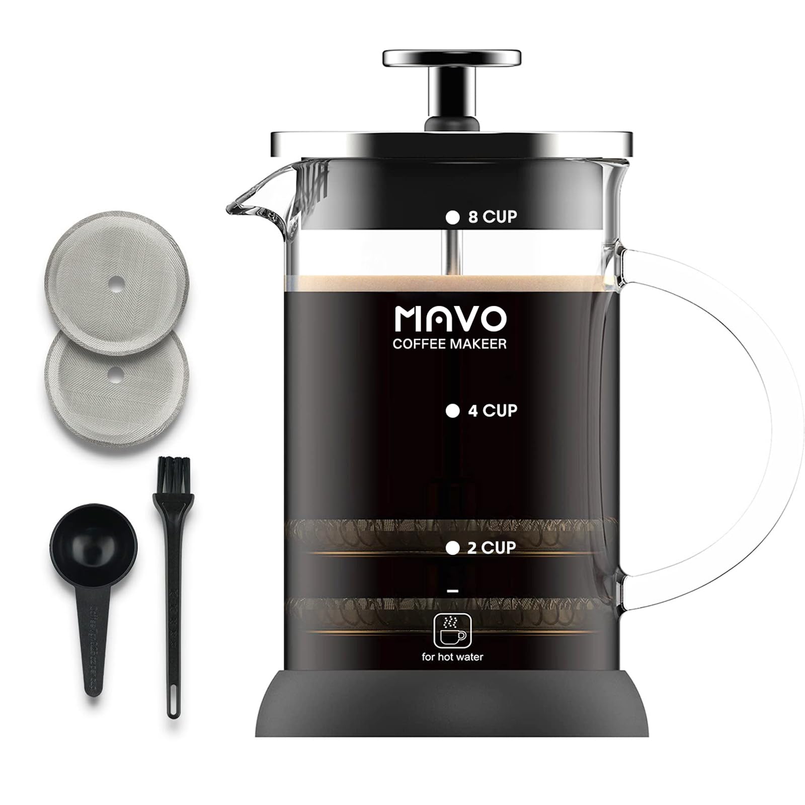 French Press Coffee Maker Stainless Steel Cold Brew Heat Resistant Glass Coffee & Tea Maker with 2 Filter (1000ml/34oz)