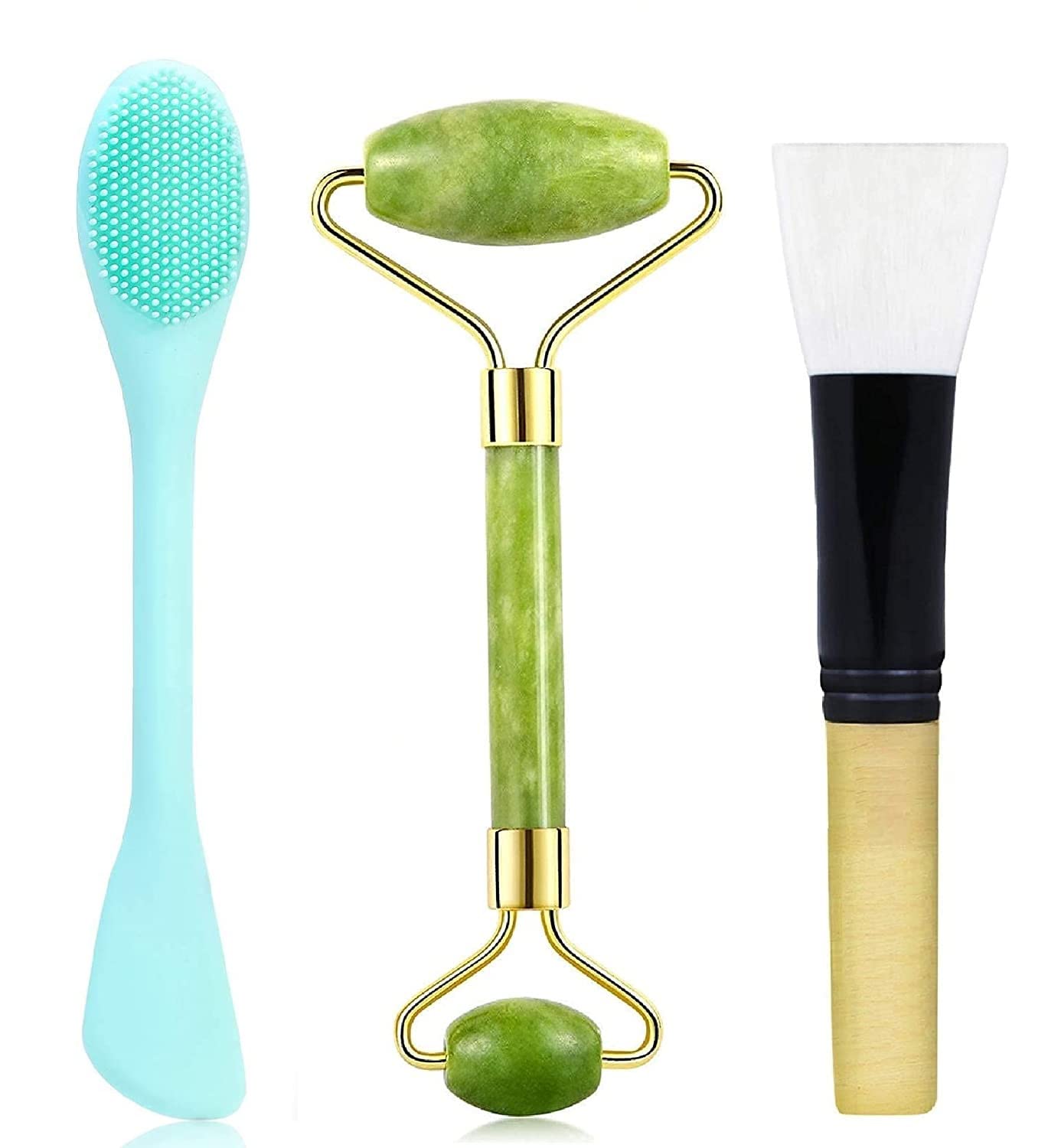 Jibaro Roller for Face and Eye Puffiness, Migraine, Pain Relief and Minor Injury, Skin Care Products and Silicone Face Scrubber Multipurpose with Face Pack Brush(Pack of 3)