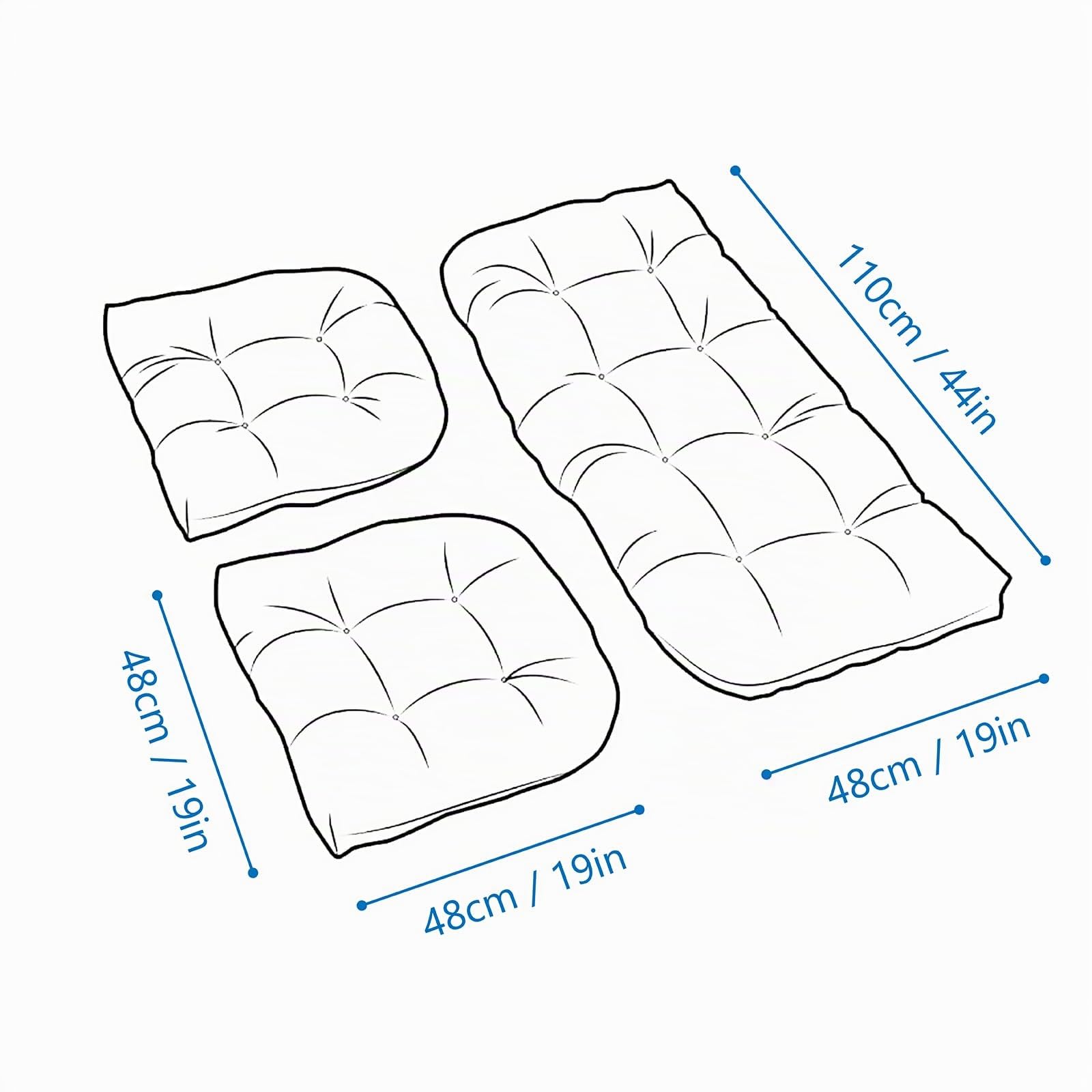 Generico Set di Cuscini per Sedie in Vimini, Cuscini Imbottiti per Interni Ed esterni 1 Divano e 2 Cuscini a forma di U (Beige)