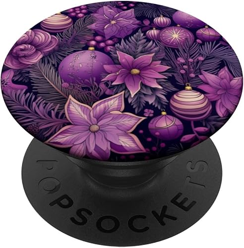 PopSockets PopGrip estándar de Navidad con diseño floral morado