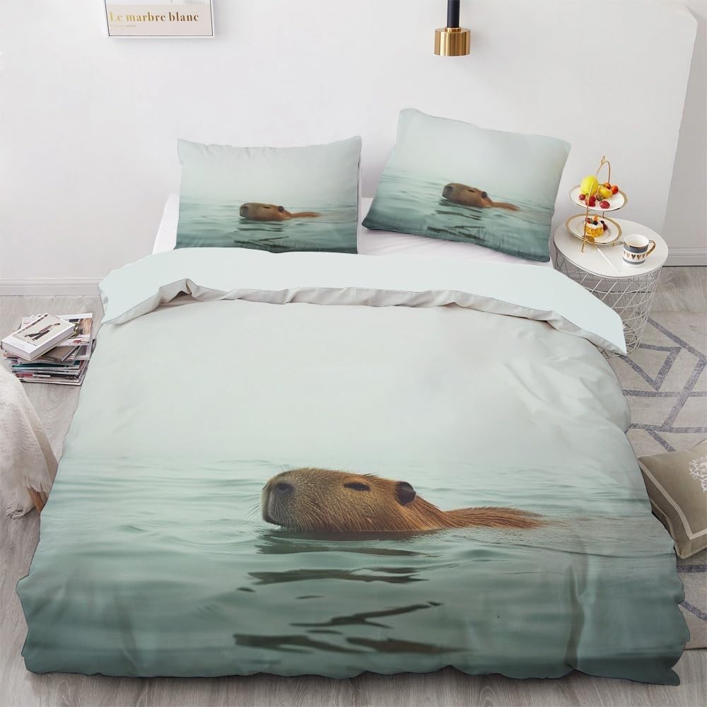 Housse de couette 200x200 poisson-globe BAIL avec 2 taies d'oreiller 65x65 en microfibre
