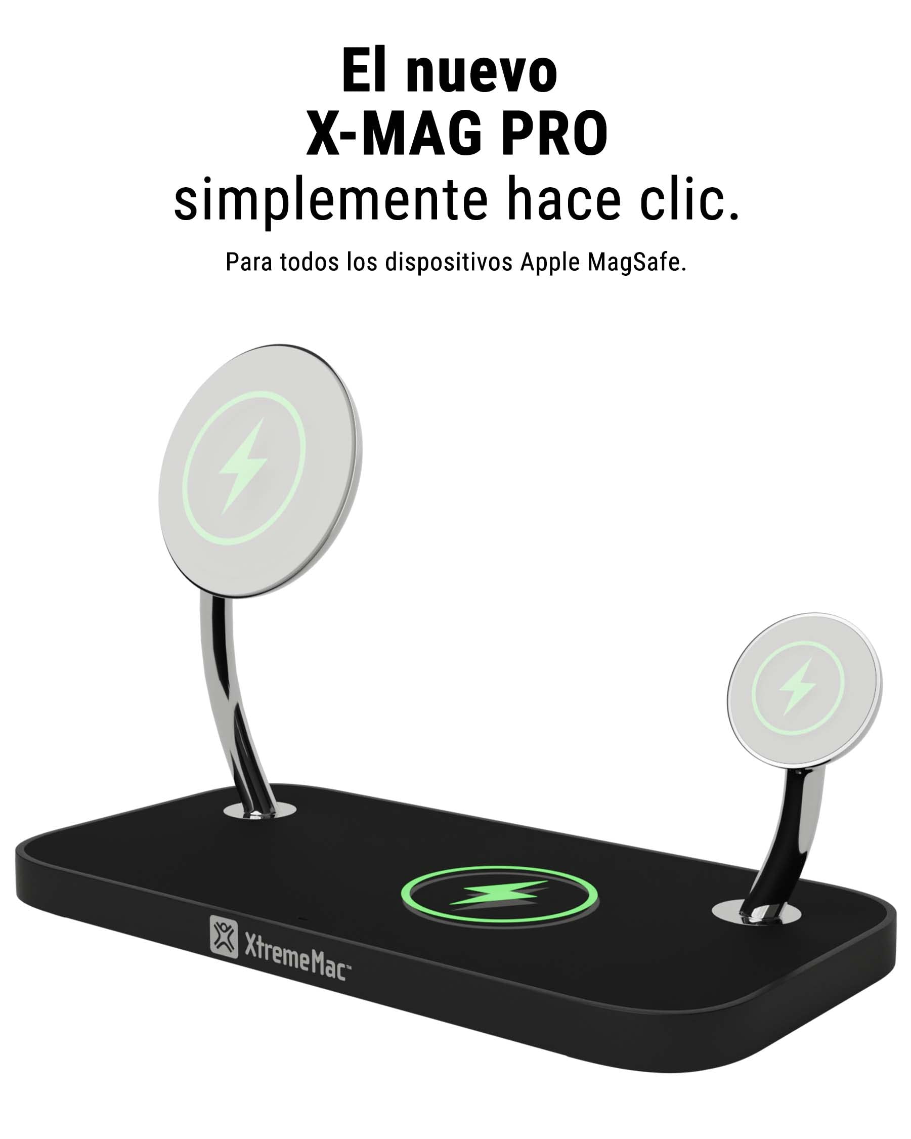 XtremeMac X-mag Pro Cargador Inalámbrico 3-en-1 de Alta Velocidad, con certificación MagSafe para iPhone 12/13/14/15, Apple Watch, AirPods y Todos los Smartphones con Capacidad de Carga inalámbrica.