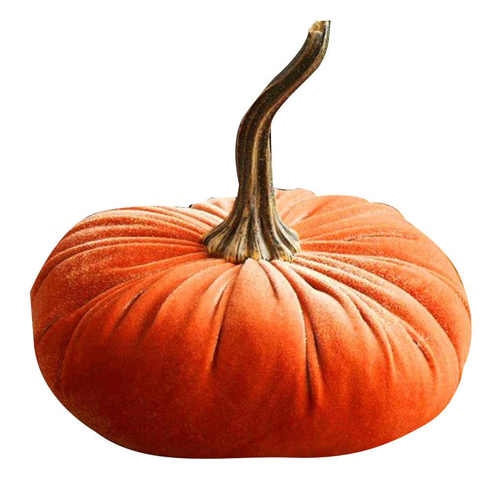 Large Velvet Pumpkins for Decoration, Artificial Harvest Pumpkins Handmade Autumn Thanksgiving Interior Decoration (Orange)