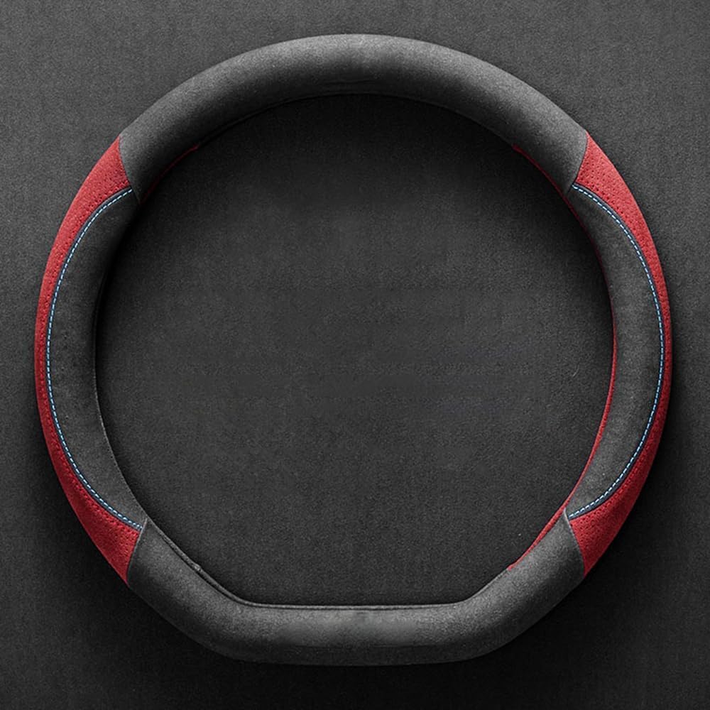 Car Steering Wheel Covers, Breathable Selected Leather Steering Wheel Protector, for Jeep Wrangler 4-Doors Willys Sport/Sport S/Islander/Willys/Freedom,A-Red-TypeD