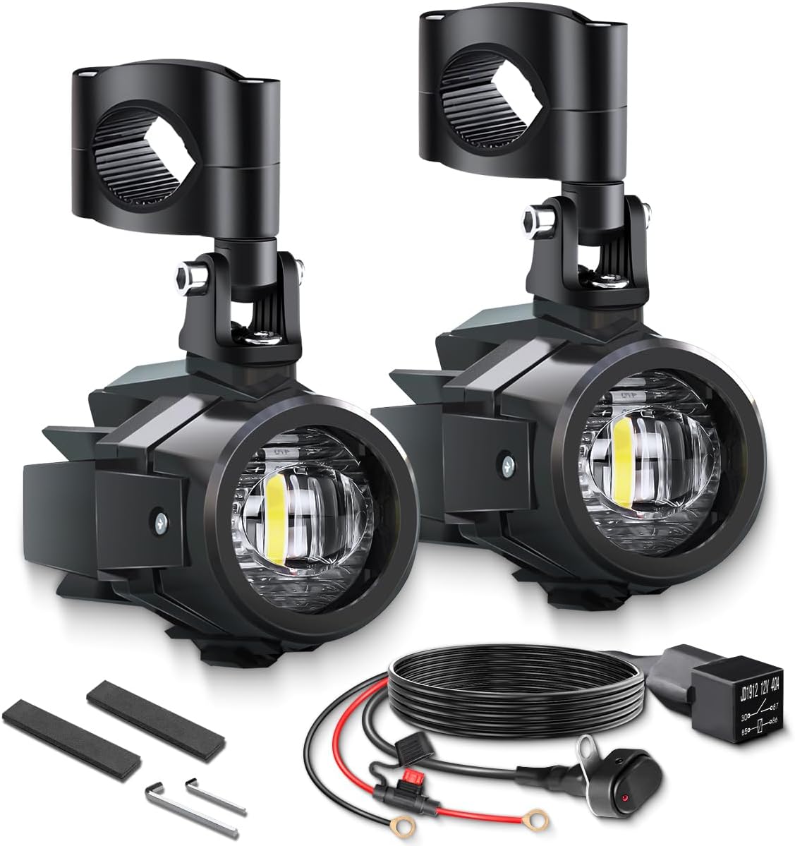 D2 Motorcycle Auxiliary Lights Kit LED Spot Driving Fog Light Pods With Switch Wiring Harness Clamp Mount Brackets Kit for R1200GS F800GS ADV Adventure Touring Streetbike