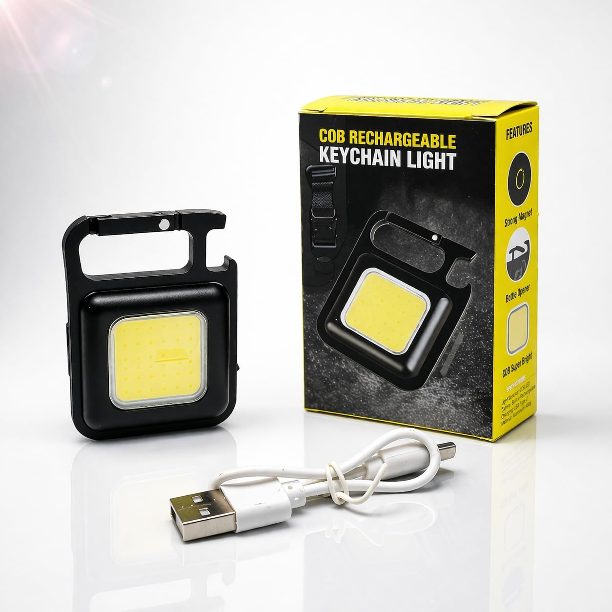 QUIRIK LED Mini Cob Keychain and Magentic Flashlight Portable USB Rechargeable Light 3 Light Modes with Folding Bracket,for Walking Camping,Square,Black, 1000 Lumen-image-41