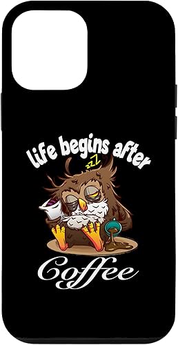 iPhone 12 mini divertido café bebiendo la vida del búho comienza después del café