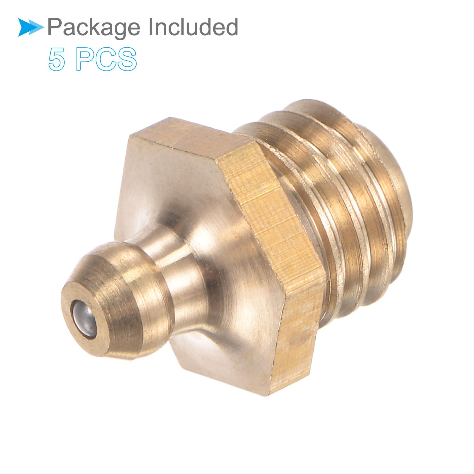 5-Piece Brass Straight Grease Fittings - 5/16-24 Thread 10mm Width Hydraulic Maintenance Parts