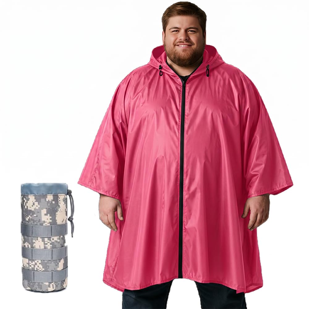 Poncho de lluvia para adultos de talla grande con capucha y cremallera, poncho para Lluvia, poncho táctico para adultos para camping, senderismo