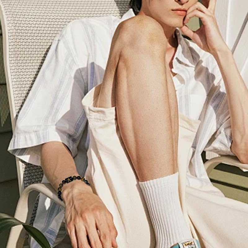 SOOWOOT Cross Bracelet for Men, Initial Bracelet for Men, initail A-Z design, Christian Gifts, Natural Tigers Eye Stone Beads, Easter Gifts - Image 2