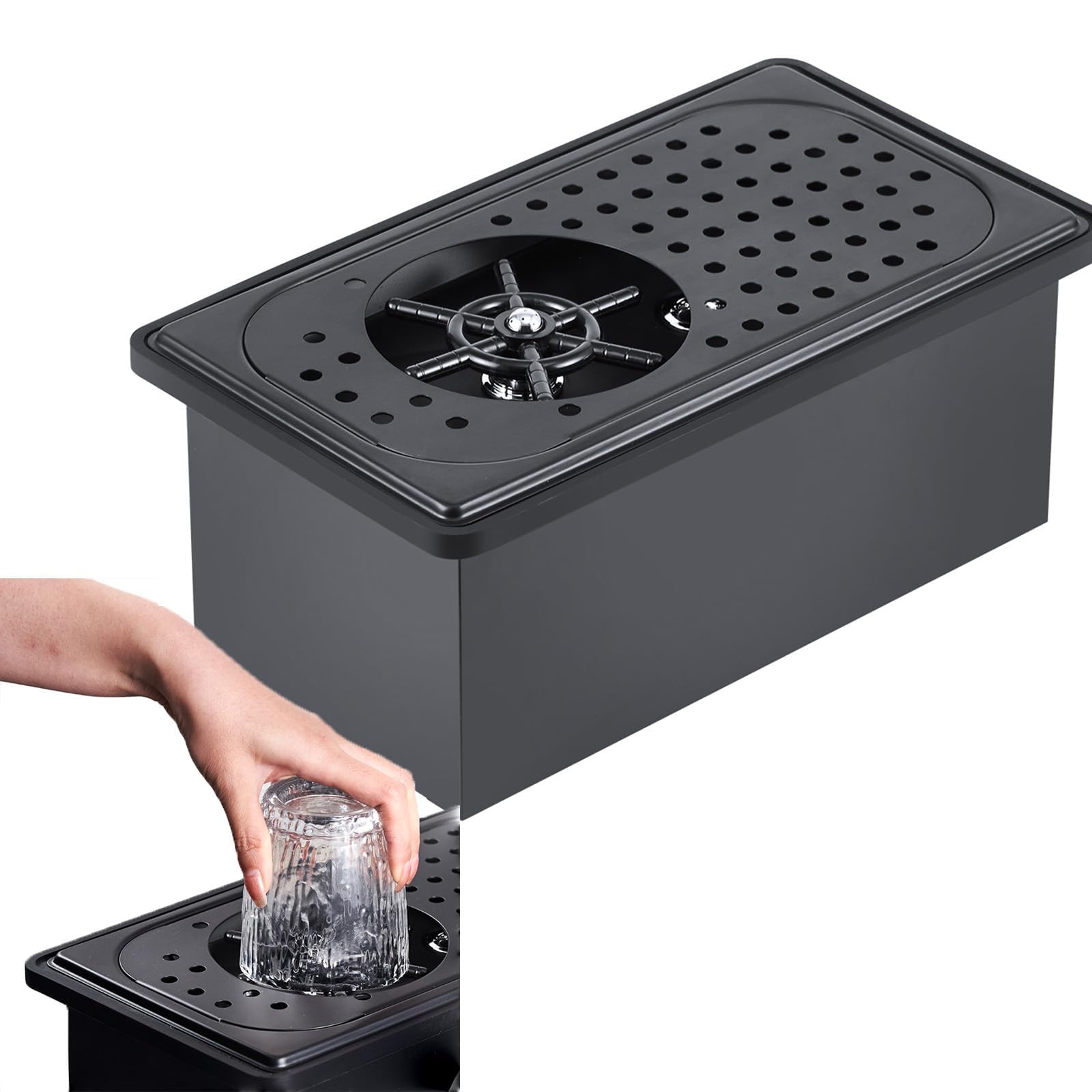 Eoweiot Automatic Glass Rinser Stainless Steel High Pressure Cup Washer With Cup Brushes For Bars Coffee Shops And Kitchen Sinks
