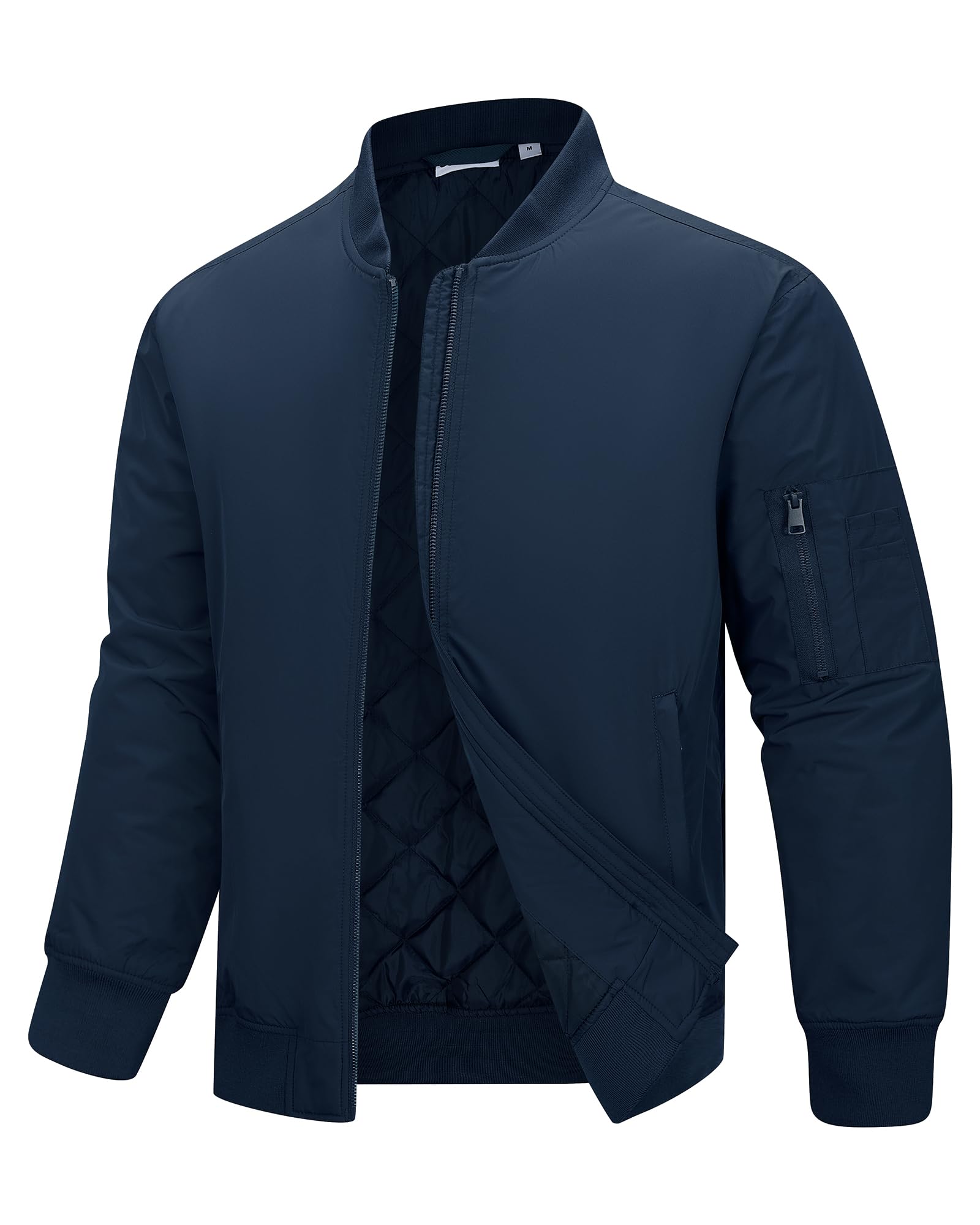 33,000ft Bomberjacke Herren Wasserdichte Winddichte Übergangsjacke Leichte Blousonjacke Fliegerjacke Herbst Winter Jacke mit 4 Taschen Dunkelblau L