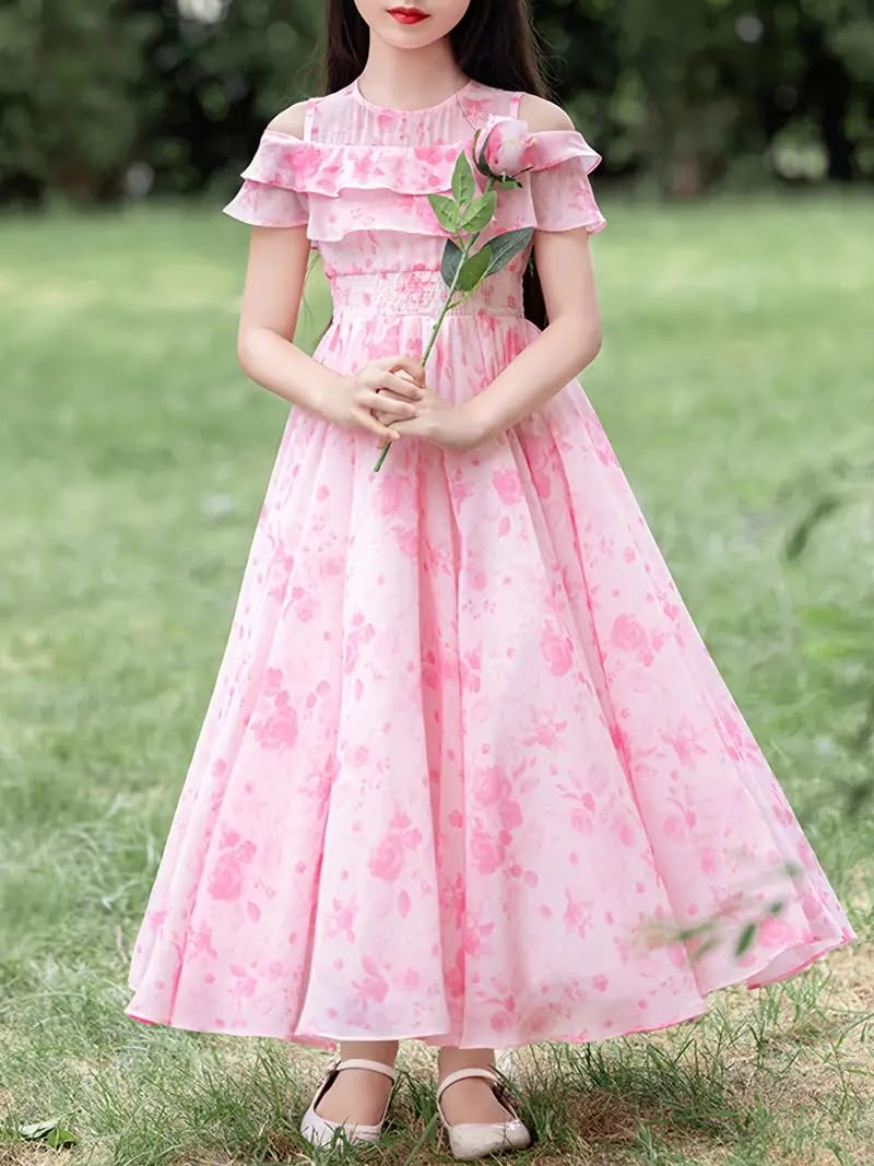 SKYCARRY Elegant Pink Maxi Frock for Girls Stylish Georgette Dress for Kids 5 to 12 Years Ideal for Parties, Birthday Wear, and Western Dresses for Girls 4