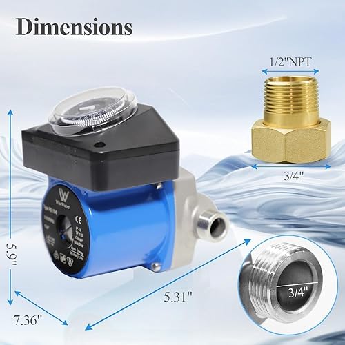 Miniatura 2 de WiseWater Bomba de circulación de 110 V con temporizador, bomba de recirculación de agua caliente de 100 W y 10 GPM, bomba de circulación con