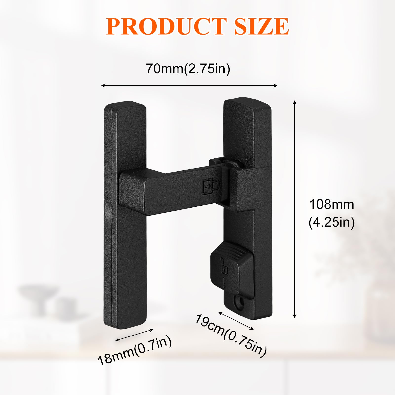 Lot de 2 loquets de porte de grange, serrure de portail à 90 degrés avec bouton de verrouillage de sécurité, loquet à rabat de sécurité en alliage de zinc noir mat pour porte coulissante