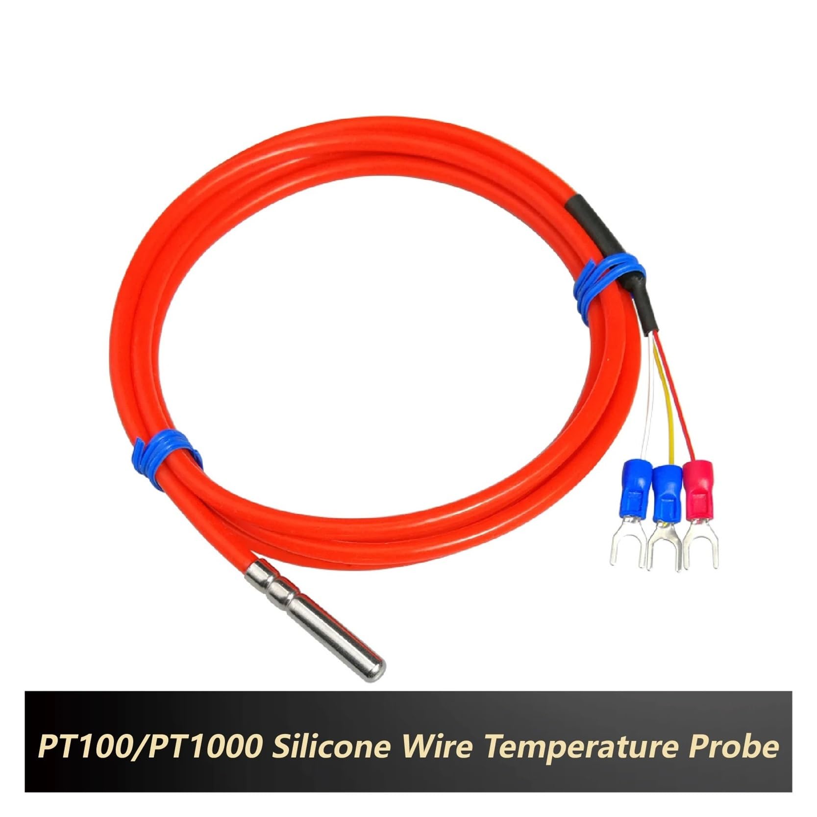PT100 PT1000 RTD Sensor de temperatura Sonda de temperatura impermeable Cable de silicona 3 cables 4 opciones | Pt100-10M-5-50mm -F