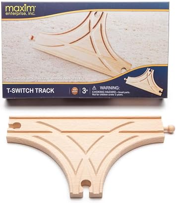 maxim enterprise, inc. T-Switch Track, Wooden T Track for Toy Train Intersection, Wooden Track Accessories Compatible with Thomas & Friends, Brio Wooden Train & All Major Brand Fine Wooden Train Sets