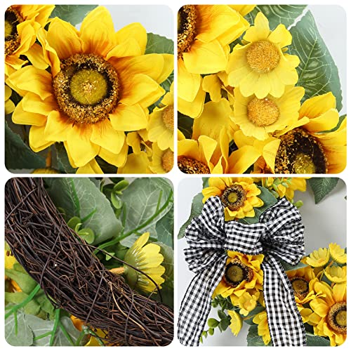 Adeeing 18 Inch Artificial Sunflower Wreath For Front Door, Spring Summer Wreath With Burlap Bow Sunflowers Eucalyptus Leaves For Home Indoor Outdoor Wedding Farmhouse Holiday Porch Decor #TOP3