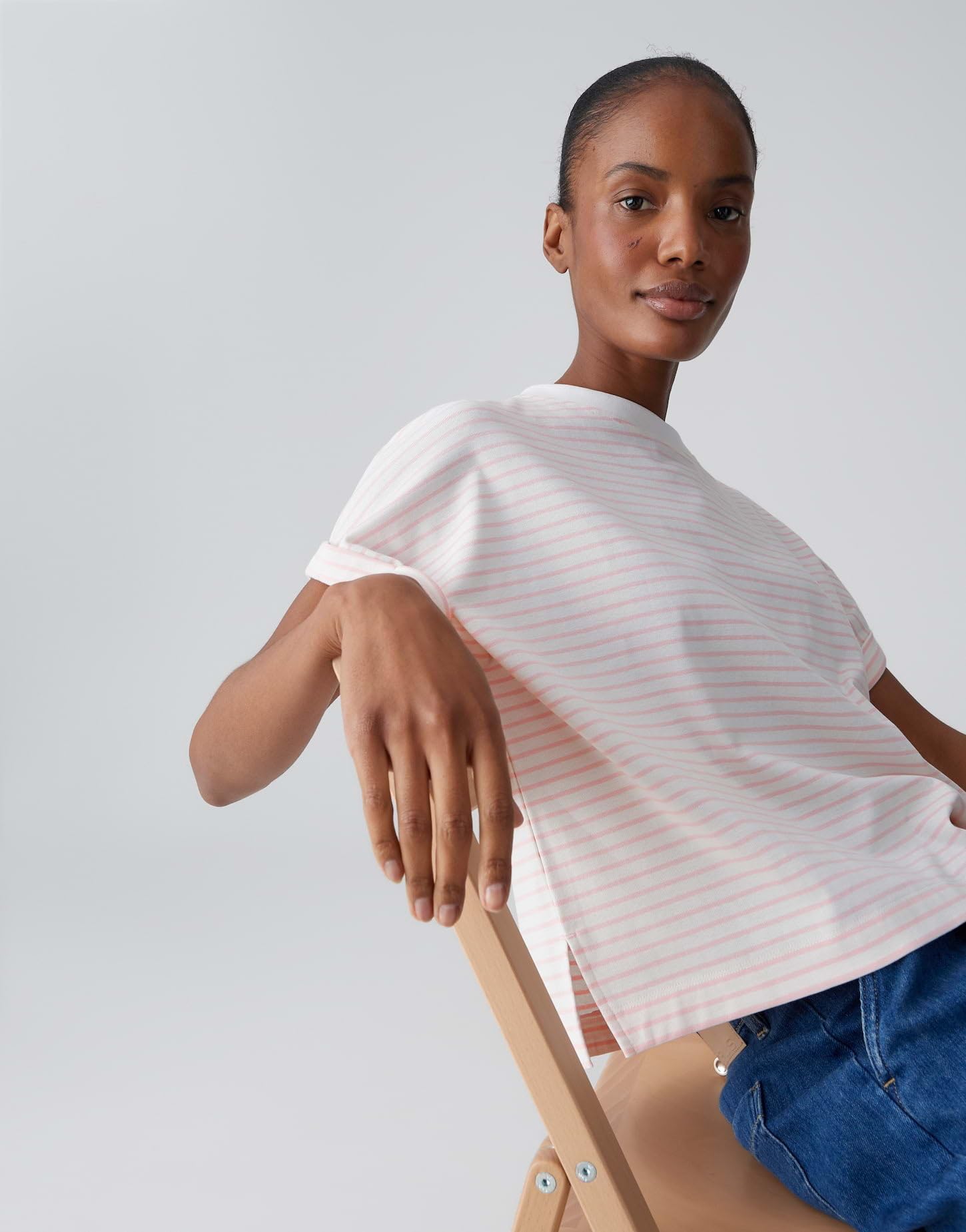 OPUS Damen Kurzarmshirt | Gestreiftes T-Shirt aus BCI Cotton Mix Loose Fit