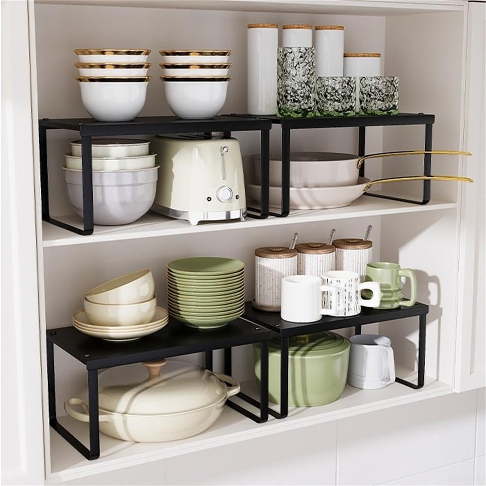 Set 2 Ripiani Cucina Impilabili Acciaio Salvaspazio(Black)