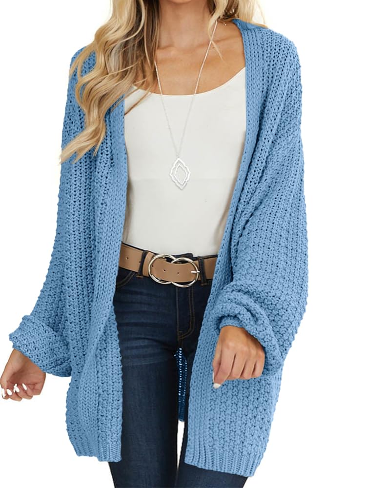 Maroway Womens Cardigan Solid Color Long Sleeve Open Front Chunky Knit Sweater Outwear