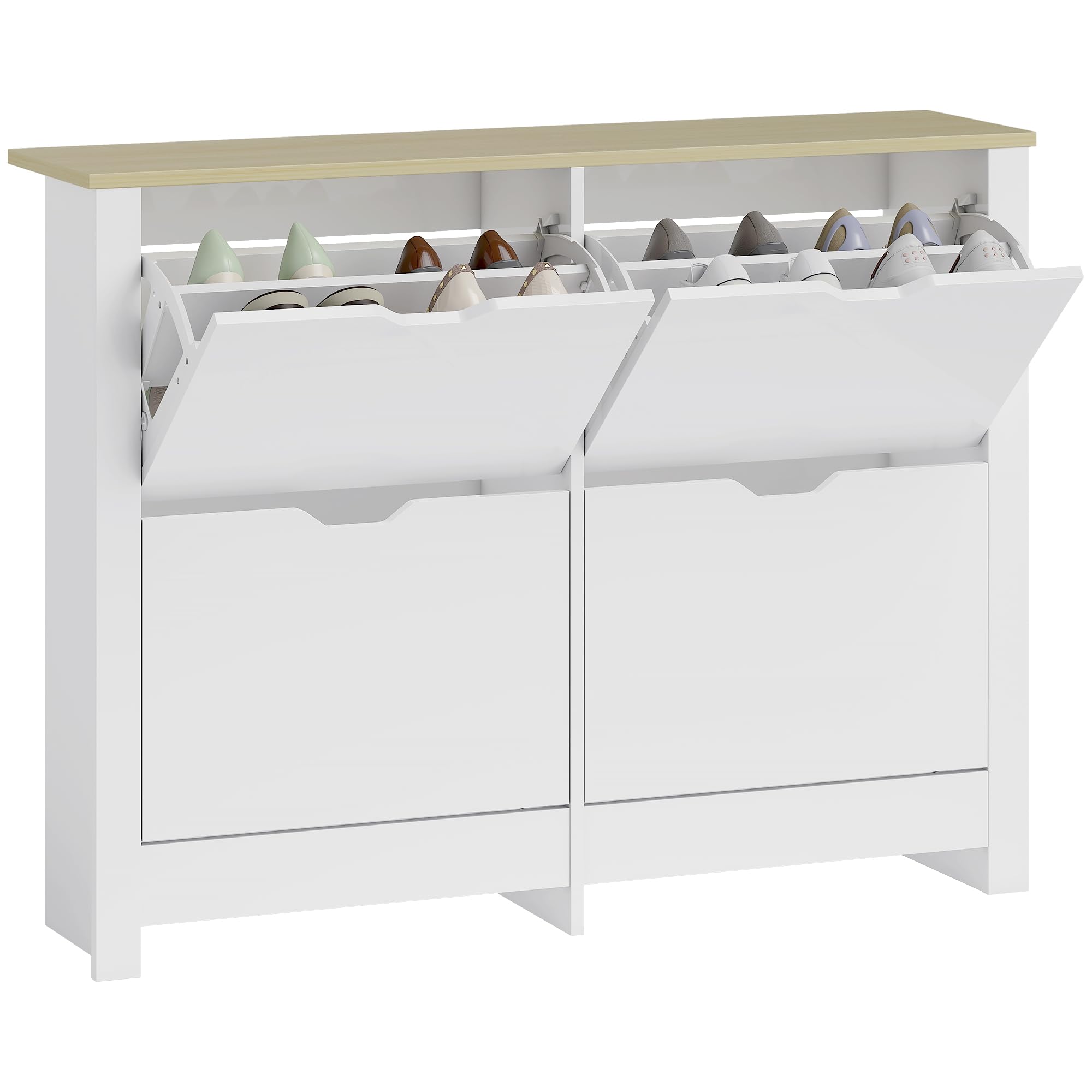 Homcom White 16-Shoe Storage Cabinet 4 Shelves 4 Drawers Tabletop