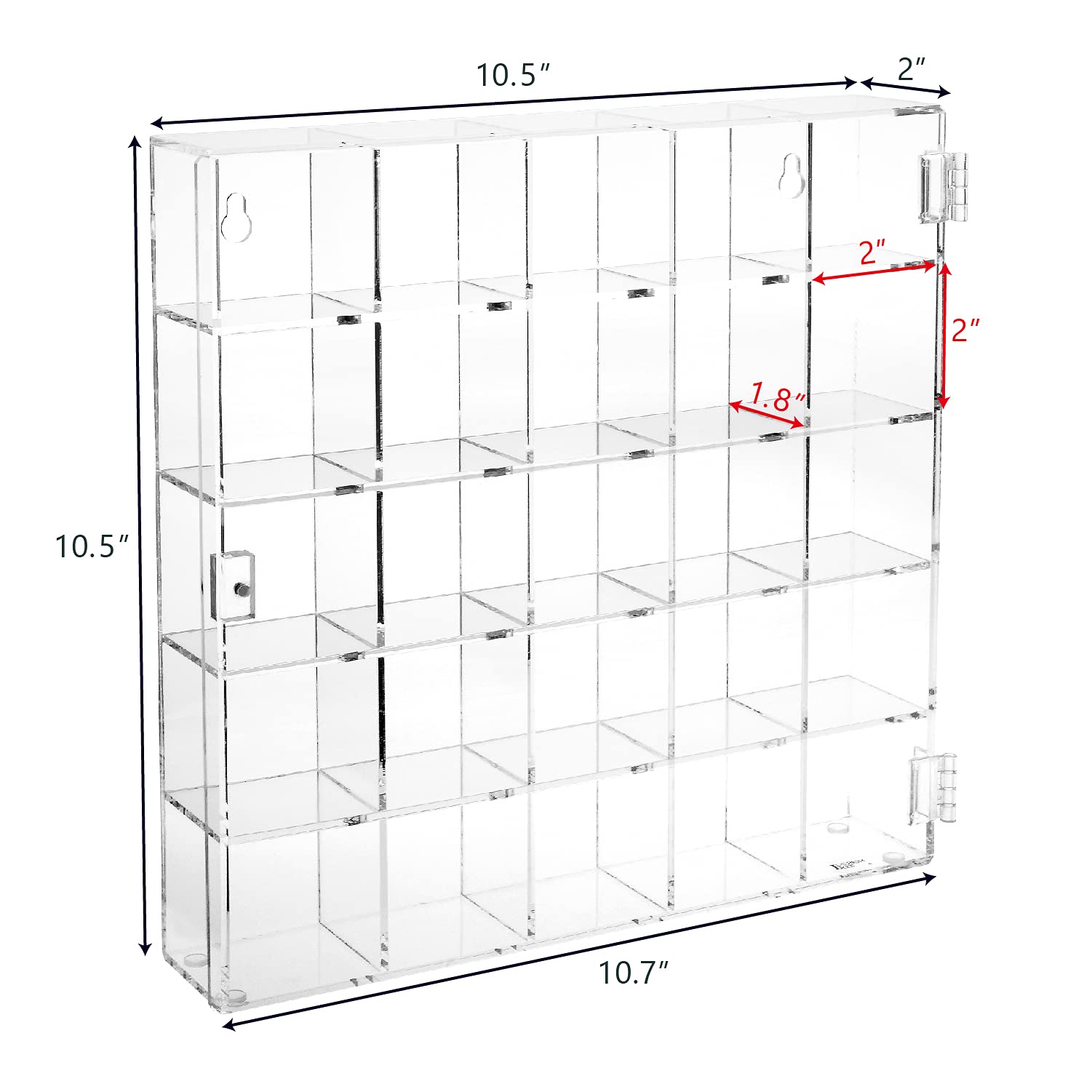 Ikee Design Acrylic Collection Vitrine mit 25 Fächern, mit Magnettür, Wandmontage, Aufbewahrungsregal für kleine Pop-Figuren, Puppen und Edelsteine, Fach: 5,7 x 4,6 x 5,7 cm (B x T x H)