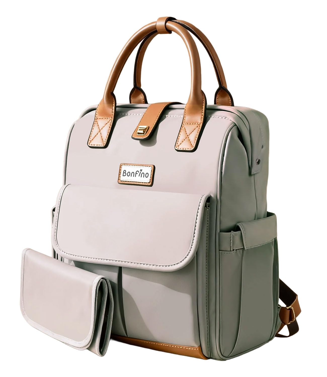 Bonfino Premium Bambino Luxe Smart Multipurpose Diaper Backpack for Mothers with Diaper Changing Mat for babies, Padded Shoulder Strap,Insulated Bottle Pouches,Travel Friendly Maternity Backpack,Green-picture-14