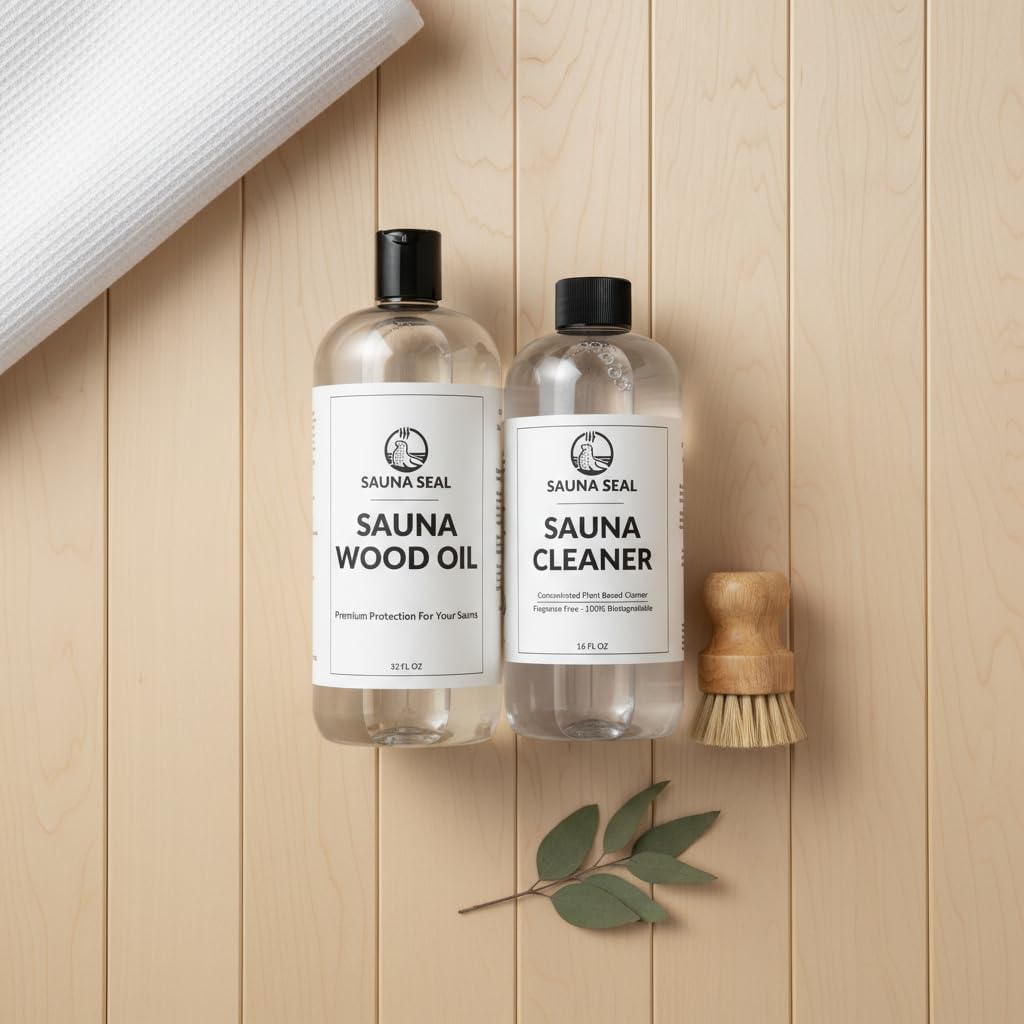 Sauna Care Set - Sauna Wood Oil, Sauna Cleaner and Scrub Brush - Cleans & Nourishes Sauna Wood | for Traditional & Infrared Saunas