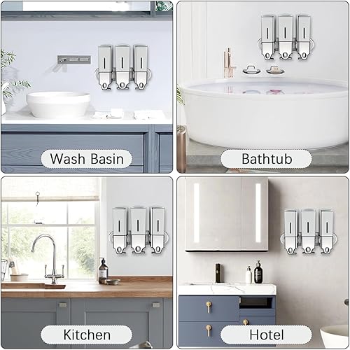 Miniatura 9 de Dispensador de champú y acondicionador de 16.9 fl oz, sin taladro, dispensador manual de jabón de ducha para el hogar, baño, cocina, hoteles,