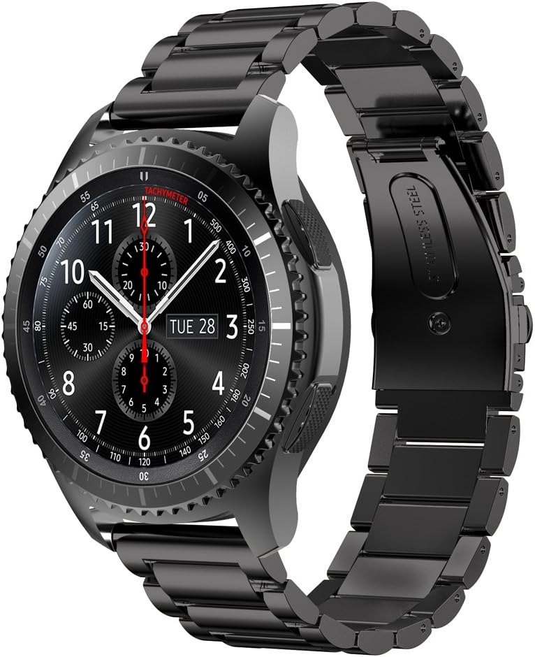 SUNDAREE Compatible with Gear S3 Frontier Bracelet, 22 mm Black Stainless Steel Metal Replacement Watch Strap Smart Watch Strap for Samsung Gear S3 Frontier SM-R760 (S3 Black Stealing)