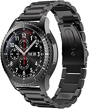 SUNDAREE Kompatibel mit Gear S3 Frontier Armband,22MM Schwarz Edelstahl Metall Armband Ersatz Watch Strap Intelligente Uhrenarmband für Samsung Gear S3 Frontier SM-R760(S3 Schwarz Stehlen)
