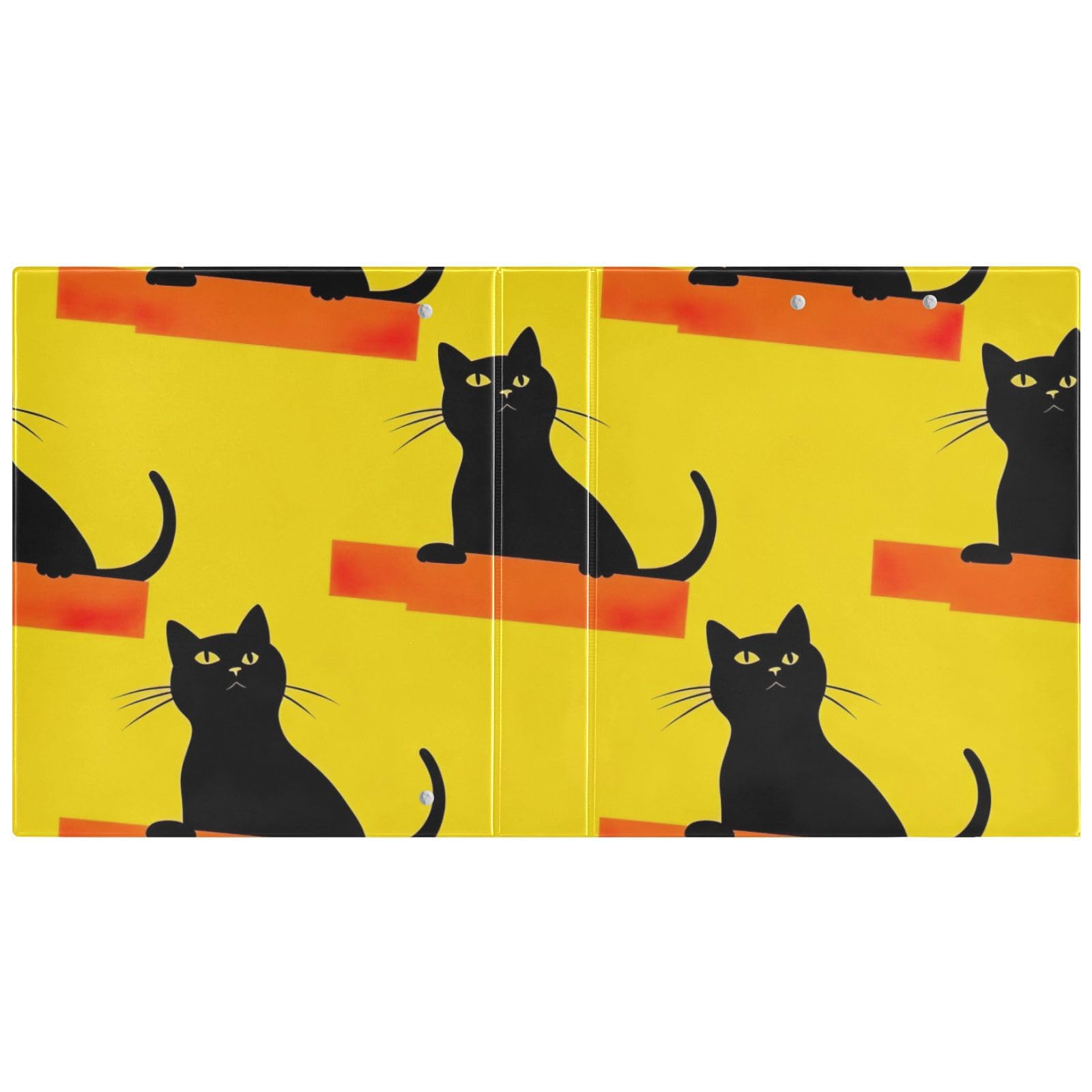 Raccoglitore con 3 anelli stampati, 3,8 cm, raccoglitore ad anelli a D con tasche, raccoglitore decorativo per scuola, università o ufficio, gatto nero giallo