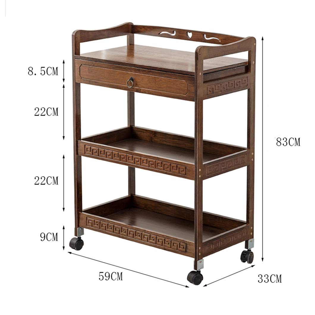 SYTH Camarera para Bebidas,Carro de Servicio 3 Estantes, Trolley de Cocina de Bambú,con Ruedas Carrito de Comedor para Comida para Cocina Organizado