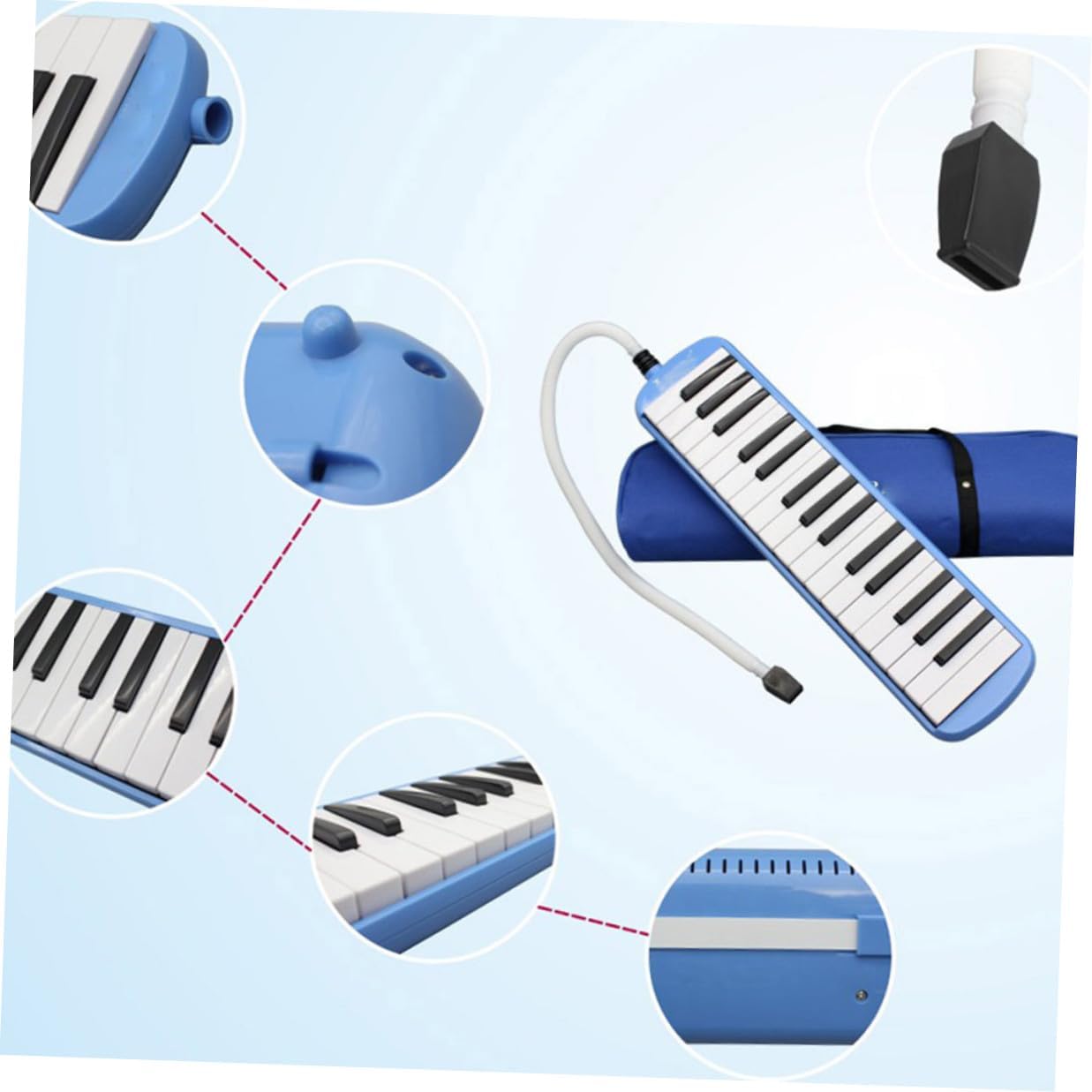 VICASKY Key Blue Melodica Instrument with Soft Bag and Long Tube for Beginners Portable Wind Piano Keyboard for Music Lovers and Easy Practice