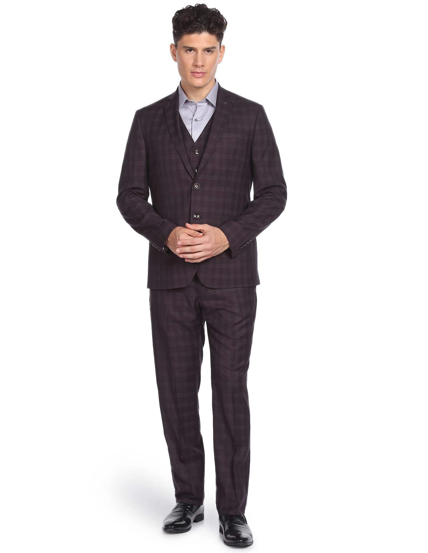 arrow Men's Rayon Single Breasted Business Casual Blazer (ARAESU5530_Wine-picture-16