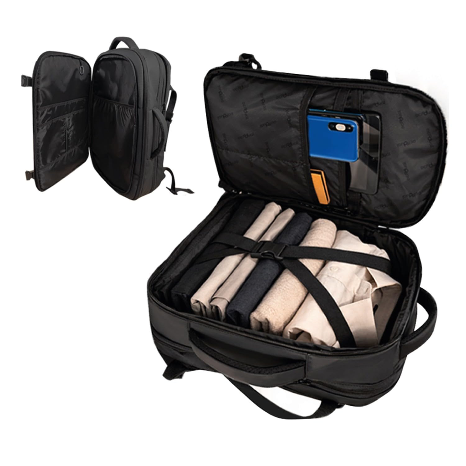 OcioDual Großer Handgepäck Rucksack 55x40x20 cm, Erweiterbar auf 55x40x25 cm, Kabinenrucksack für Flugreisen, Reiserucksack mit Laptopfach 17 Zoll, Wasserabweisend