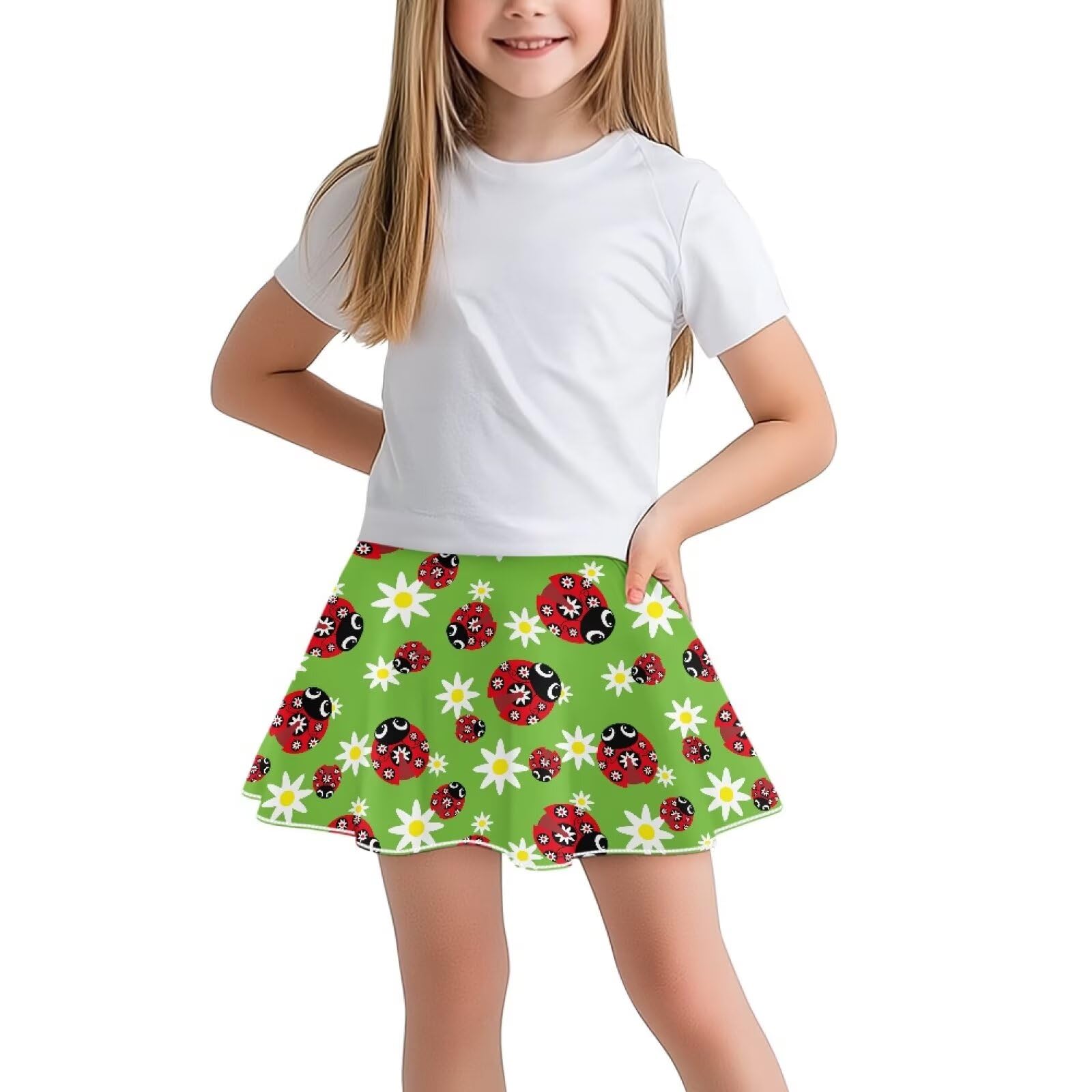 ORGYPET Tennis Skirts for Girls 10-12 Ladybug Print High Waist Athletic Skorts with Short 2 in 1 Casual Summer Golf Skirt Flowy Pleated Skort