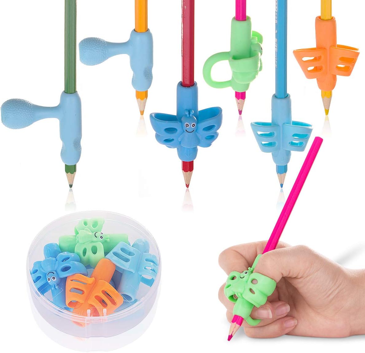 SUNNIOR 6PCS Upgrade Pencil Grip Writing Posture Aid Tool Corrector Silicone Claw Handle Holder for Children or Adult