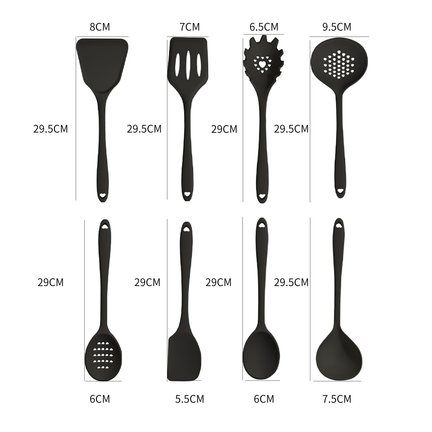 18 Piezas Utensilios de Cocina de Silicona Resistente al Calor Con Cubo para Guardar (Negro)
