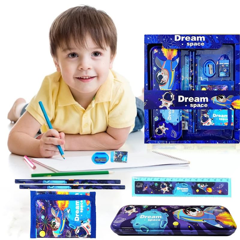 Image of Micky Mouse Stationary Kit with 1 Pencil Box Case 2 Pencils 6 Crayon Colors 2 Space Gel Pen 1 Ruler Scale Eraser Sharpener Kit for Kids (Character As Per Available)