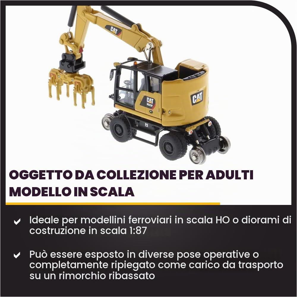 Caterpillar Diecast Masters 85656 - Escavatore Stradale M323F su rotaia, Scala 1:87, Circa 9,5 x 3,4 x 4,6 cm, a Partire da 14 Anni