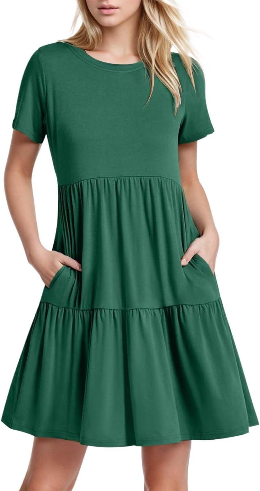 GenericWomen's Solid Color Short Sleeve Ruffled Layered Flowy Maxi Dress Sequin off Shoulder Party Dresses for Women Polish Dresses for Women Cap Sleeve Casual Dresses for Casual Fall Work Dresses for Women