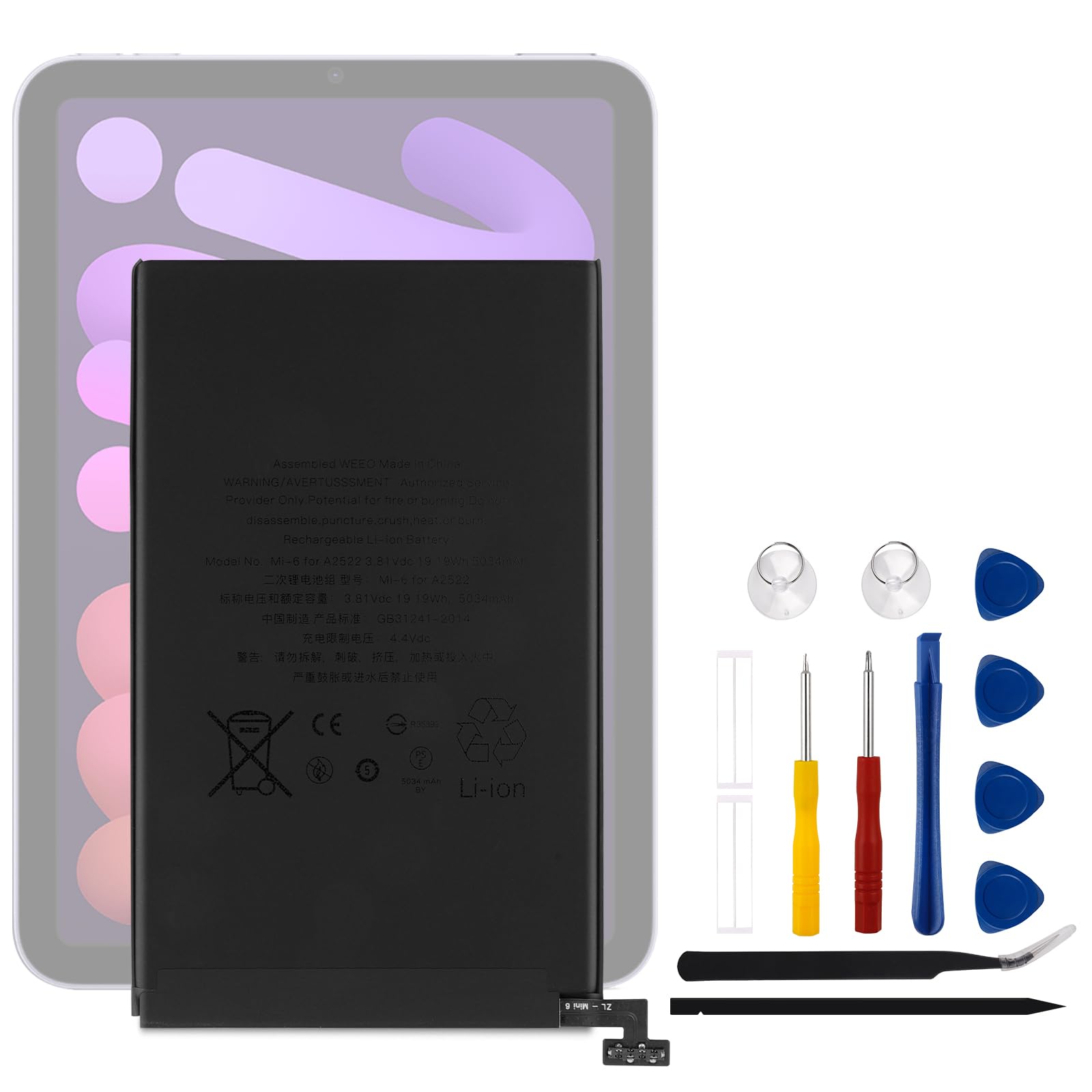 Nuova batteria di ricambio A2522 compatibile con Apple iPad Mini 2021 Gen 6 6th A2567 A2568 A2569 EMC 4043 4044 iPad 14,1 iPad14,2 Series con kit di strumenti gratuito.
